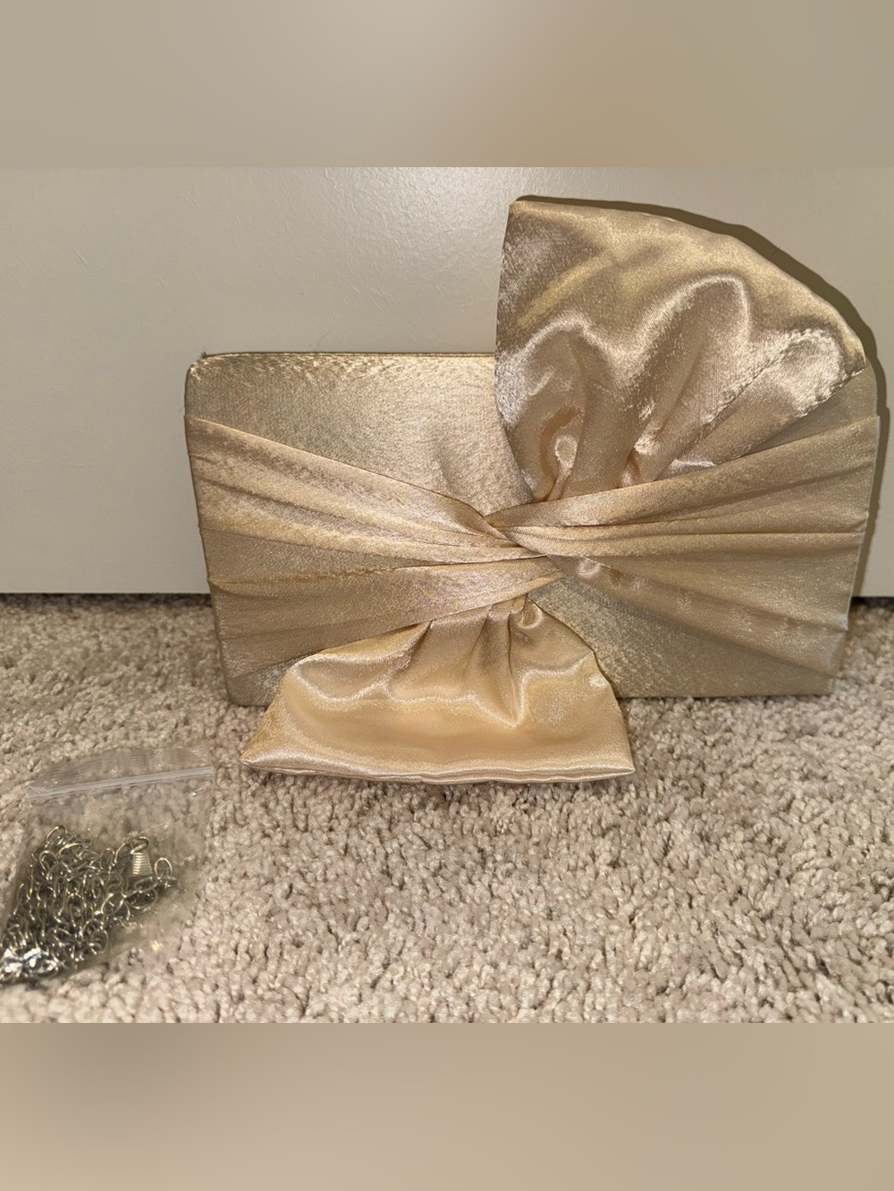 Satin Bow Clutch Bag in Champagne Gold
